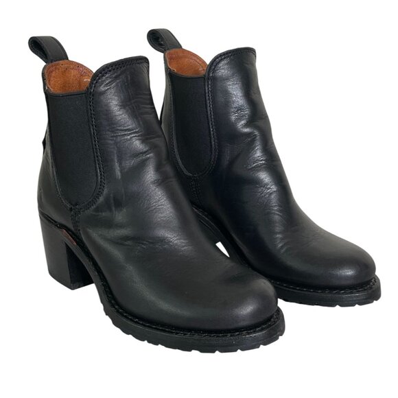 Frye Sabrina Chelsea Black Leather Chunky Heeled Boots - Size 7.5 - Picture 3 of 14